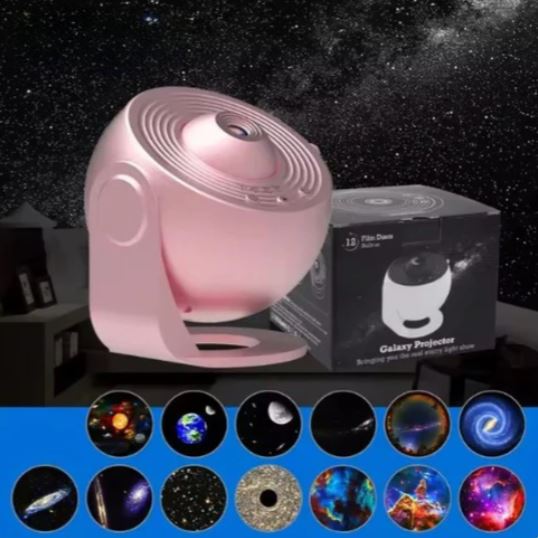 Proiettore galassia rosa con effetti luminosi stellari, confezione inclusa. Ideale per decorazioni notturne, proiezioni cielo stellato, atmosfera rilassante.