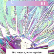 Custodia smartphone in TPU iridescente, resistente all'acqua, design moderno e colorato, protezione elegante per dispositivi mobili.