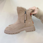 Stivali invernali beige da donna con cerniera laterale, suola antiscivolo e fodera in pelliccia sintetica. Scarpe calde e comode per l'inverno.