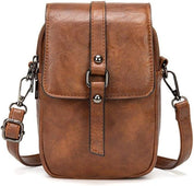Borsa a tracolla in pelle marrone, design vintage, chiusura a fibbia, ideale per uomo e donna, perfetta per viaggi e uso quotidiano.