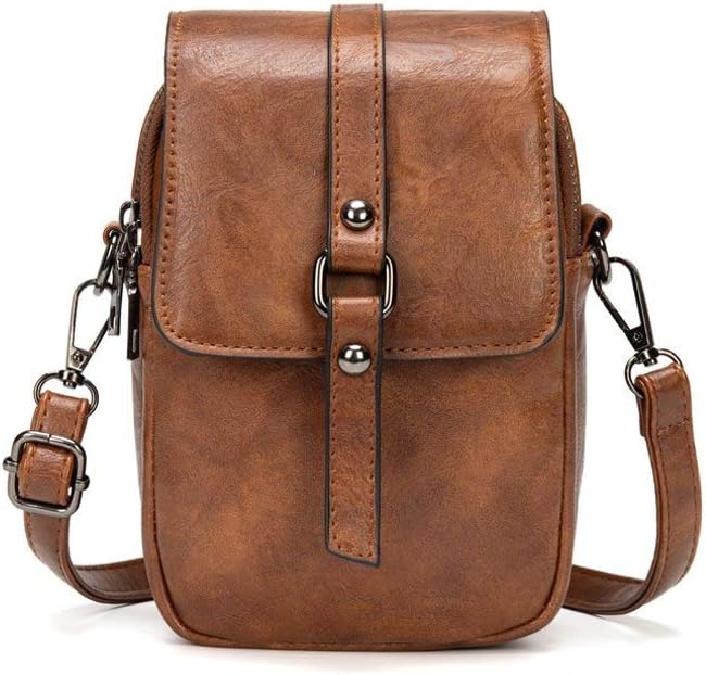 Borsa a tracolla in pelle marrone, design vintage, chiusura a fibbia, ideale per uomo e donna, perfetta per viaggi e uso quotidiano.