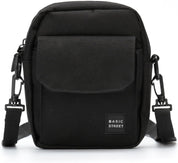 Borsa a tracolla nera unisex, compatta e resistente, con tasca frontale e chiusura a zip. Ideale per uso quotidiano e viaggi.