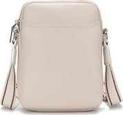 Borsa a tracolla in pelle beige, design minimalista, con cerniera e tracolla regolabile. Elegante accessorio moda donna.