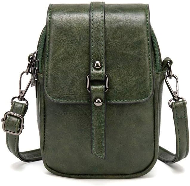 Borsa a tracolla verde in pelle sintetica, design compatto con chiusura a fibbia, ideale per donna, moda casual, accessorio elegante e pratico.