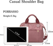 Borsa a tracolla casual rosa PORRASSO, leggera 0,3 kg, dimensioni 27x15x22 cm, compatibile con tablet 9,7 pollici, manici e tracolla regolabile.