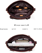 Borsa a tracolla grande capacità in pelle marrone, scomparti multipli, ideale per occhiali da sole, portafoglio, cosmetici e cellulare.
