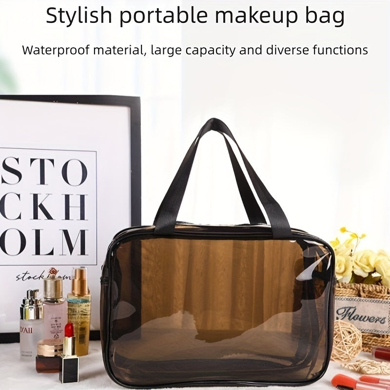 Borsa trucco portatile elegante, trasparente, impermeabile, grande capacità, multifunzionale. Ideale per cosmetici, accessori viaggio.