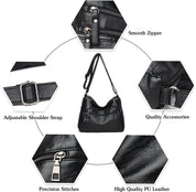 Borsa a tracolla in pelle PU nera con cerniera liscia, accessori di qualità, cuciture precise e tracolla regolabile. Accessorio moda elegante.