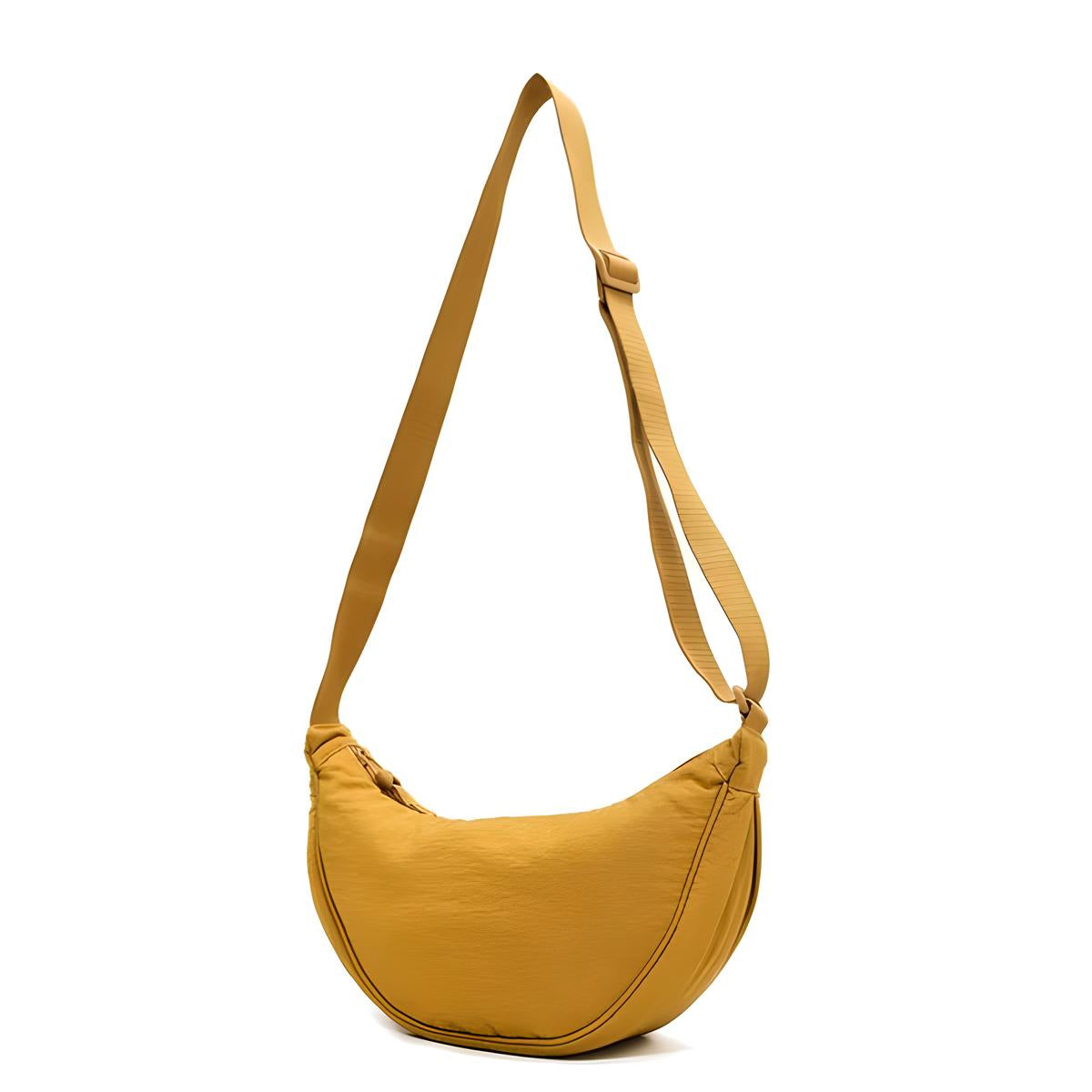Borsa a tracolla gialla in tessuto, design moderno e minimalista, con cinghia regolabile. Accessorio moda donna, stile casual ed elegante.