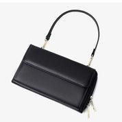 Borsa a tracolla nera in pelle, design elegante, chiusura con zip, manico regolabile, accessorio moda donna, perfetta per ogni occasione.