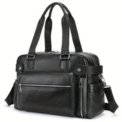 Borsa a tracolla in pelle nera, design elegante con doppie maniglie, tasche con zip, ideale per lavoro e viaggio. Accessorio moda uomo.