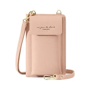 Borsa a tracolla in pelle rosa con chiusura a patta, dettagli dorati e scritta "un jour de chance". Accessorio moda elegante e pratico.