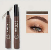 Penna sopracciglia 4 punte, marrone, con effetto naturale. Include immagine dimostrativa di sopracciglia definite. Trucco sopracciglia, cosmetici.