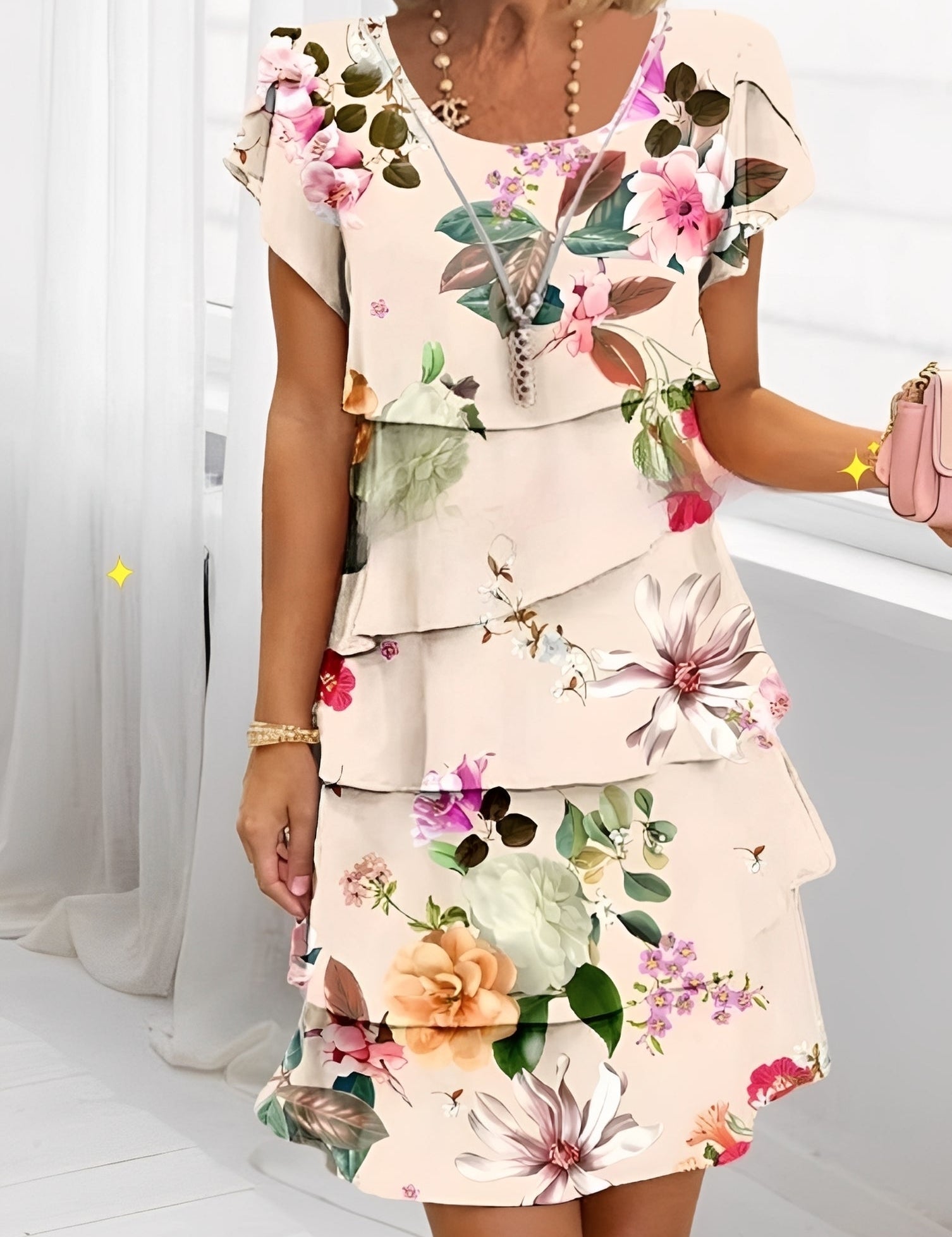 Abiti Cerimonia Donna Elegante con Volant e Maniche Corte per Occasioni Speciali 1