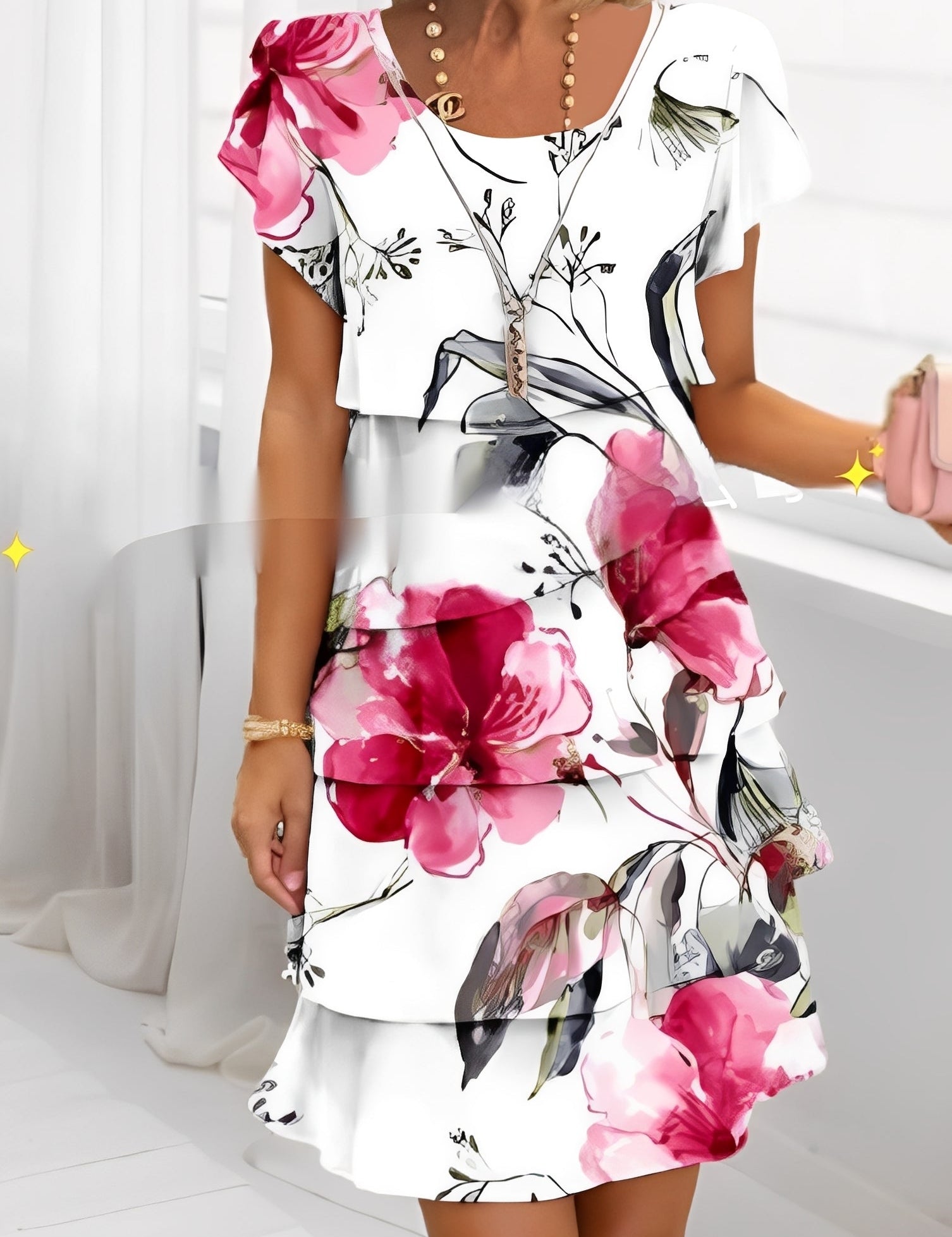Abiti Cerimonia Donna Elegante con Volant e Maniche Corte per Occasioni Speciali 2