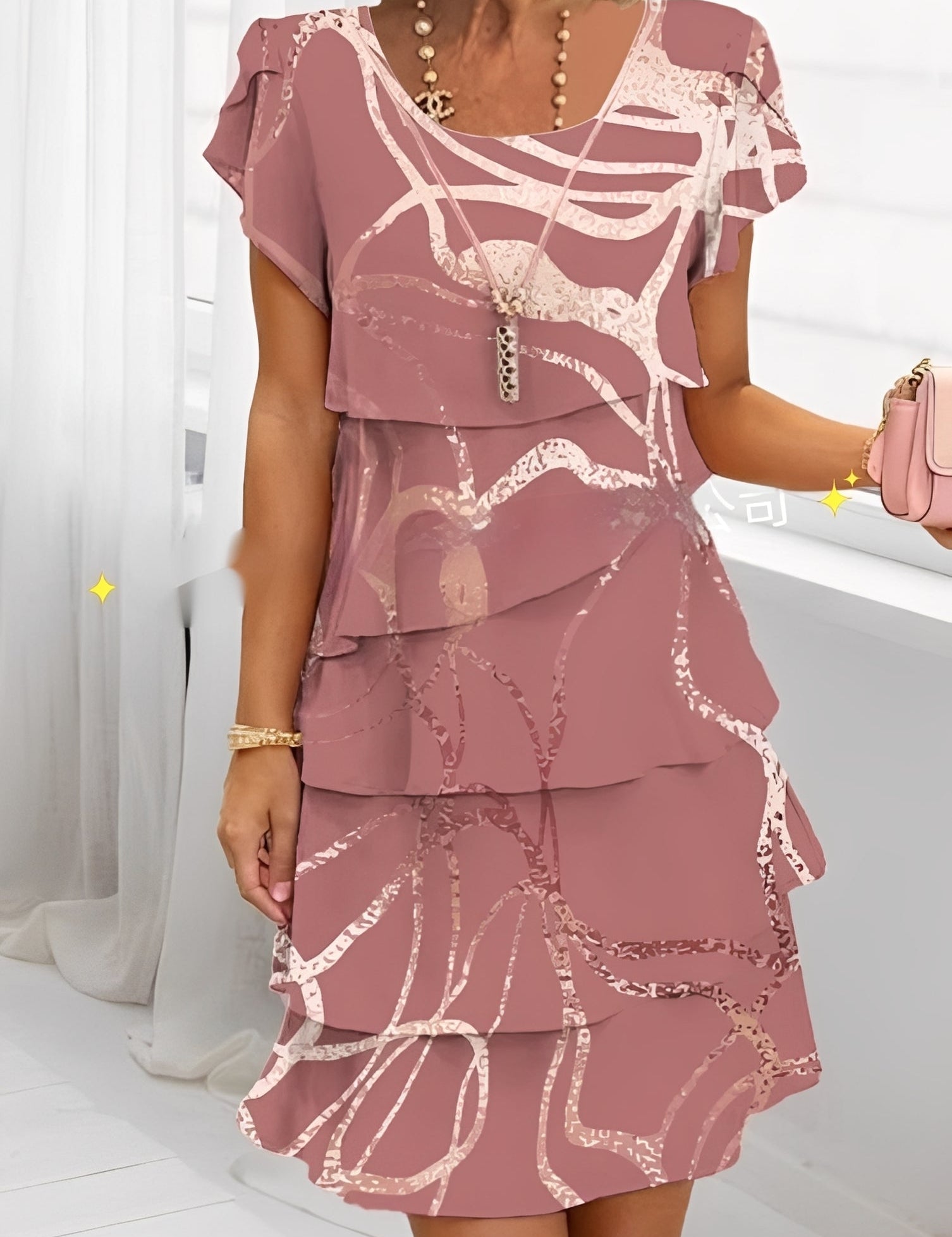 Abiti Cerimonia Donna Elegante con Volant e Maniche Corte per Occasioni Speciali 6