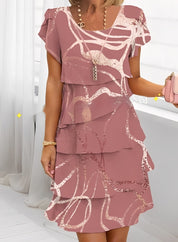 Abiti Cerimonia Donna Elegante con Volant e Maniche Corte per Occasioni Speciali 6