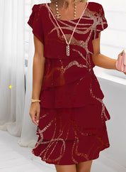 Abiti Cerimonia Donna Elegante con Volant e Maniche Corte per Occasioni Speciali 7