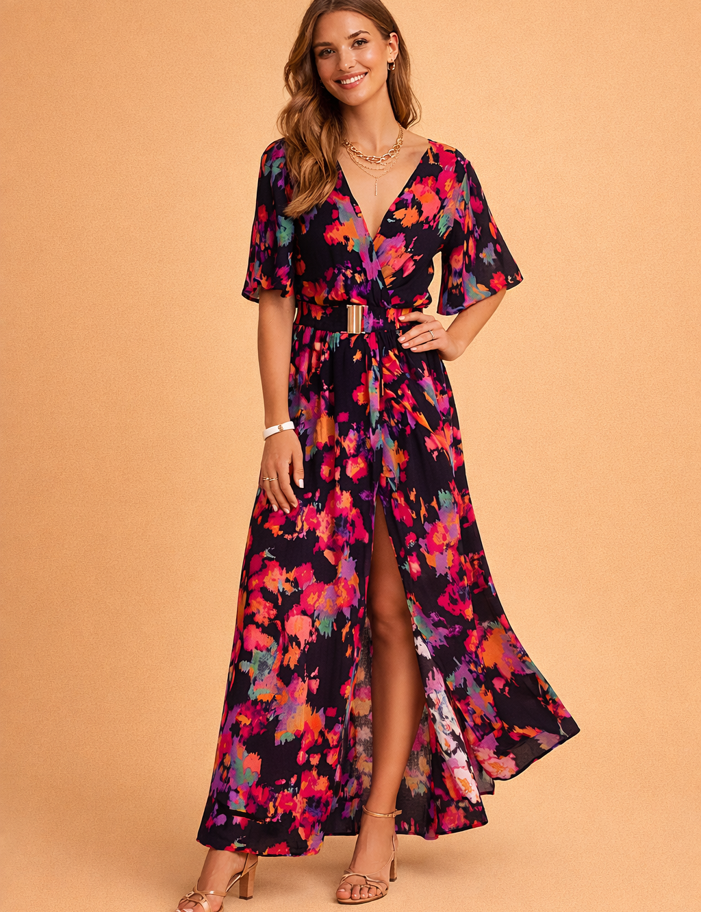 Abiti Cerimonia Donna Maxi Elegante con Scollo a Busta per Occasioni Speciali e Estate 1