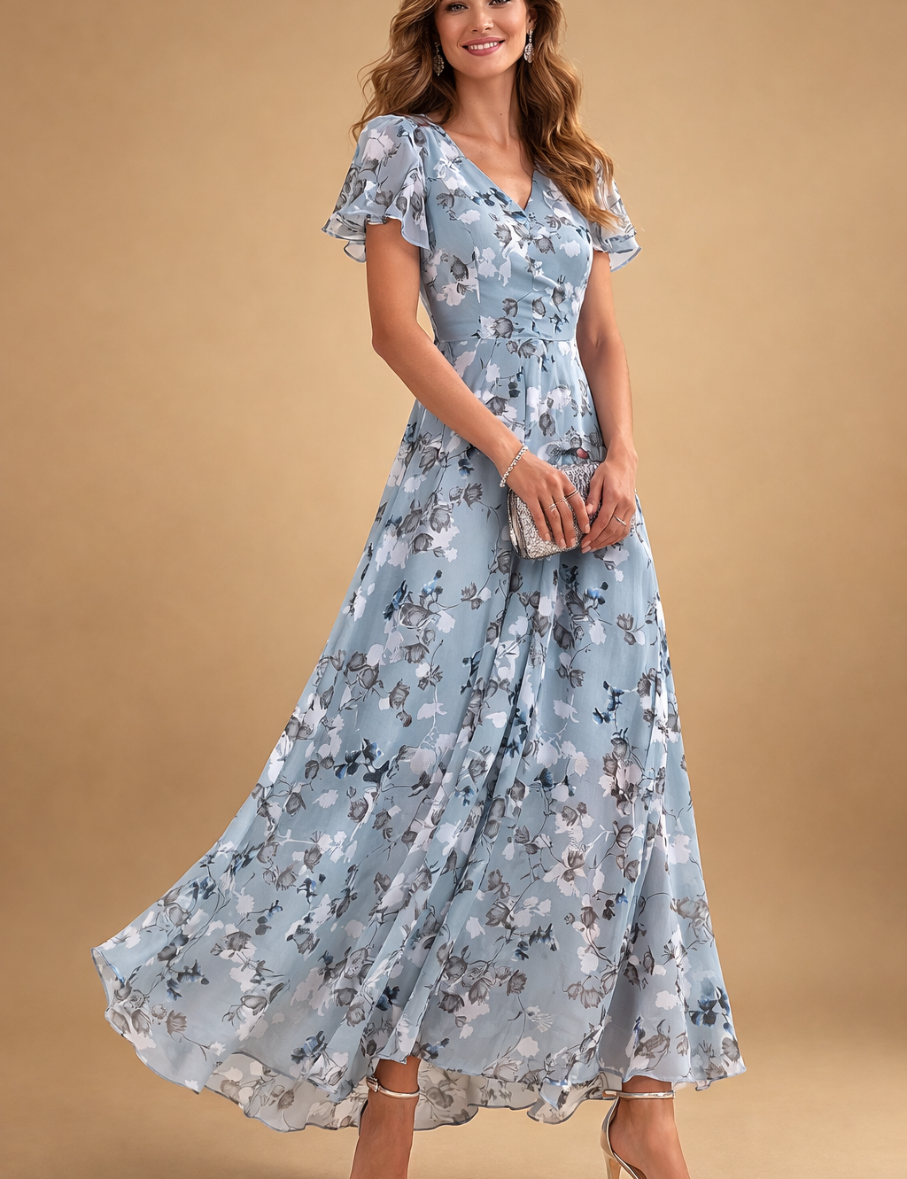 Abito Cerimonia Donna Midi Elegante Floreale - Vestiti Eleganti per Occasioni Speciali 2