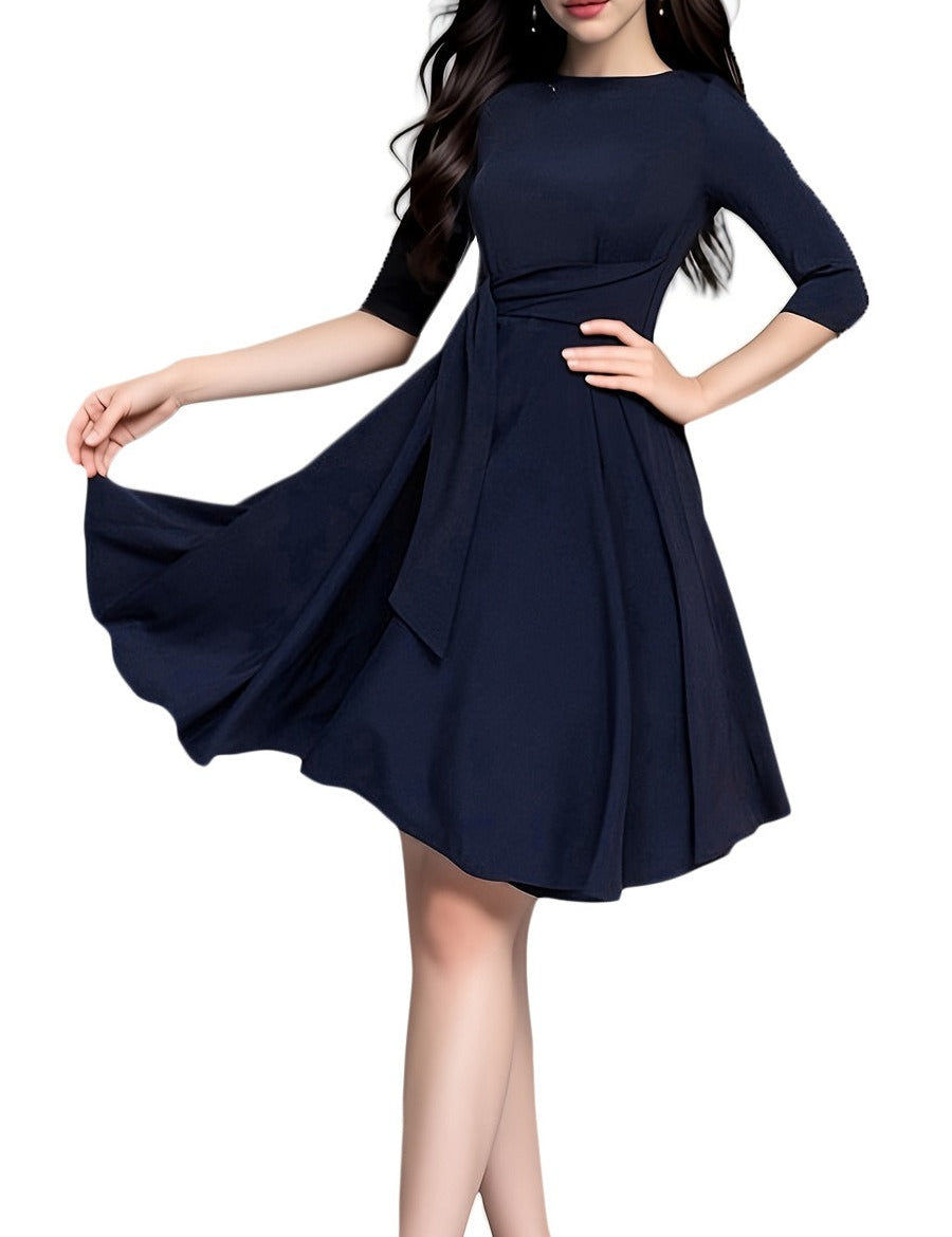 Abito Cerimonia Donna Midi Elegante con Fiocco, Vestibilità Slim e Stile Classico per Occasioni Speciali 0