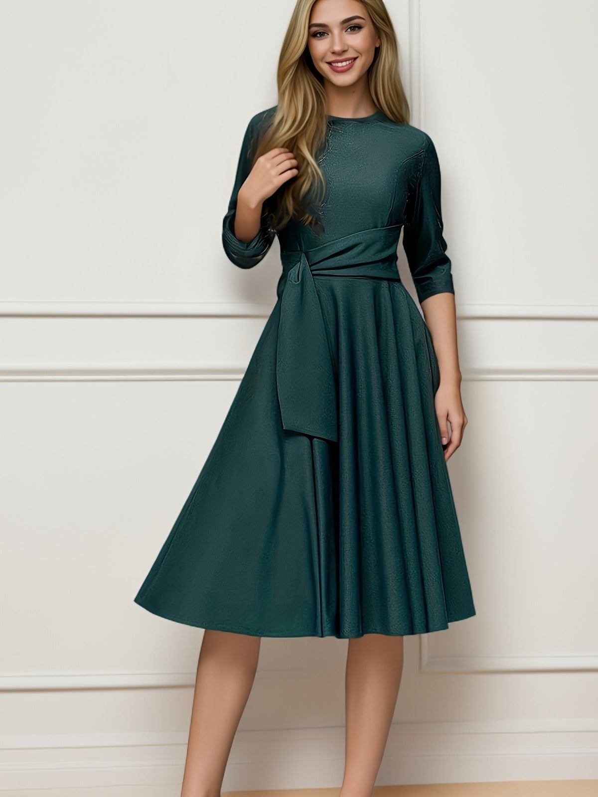 Abito Cerimonia Donna Midi Elegante con Fiocco, Vestibilità Slim e Stile Classico per Occasioni Speciali 3