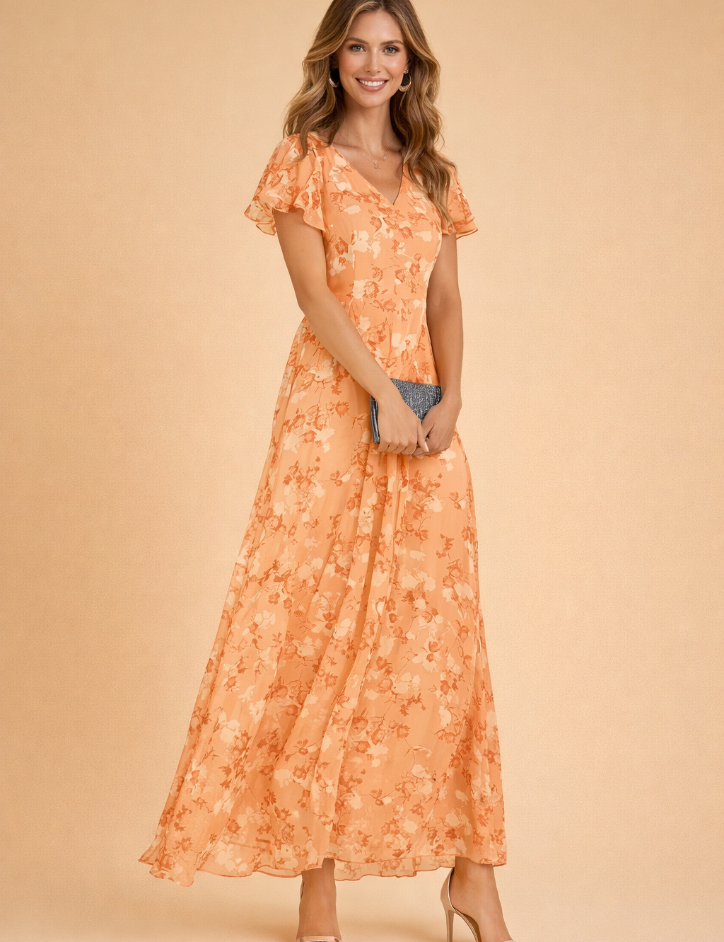 Abito Cerimonia Donna Midi Floreale Elegante Slim per Eventi Estivi e Feste 0