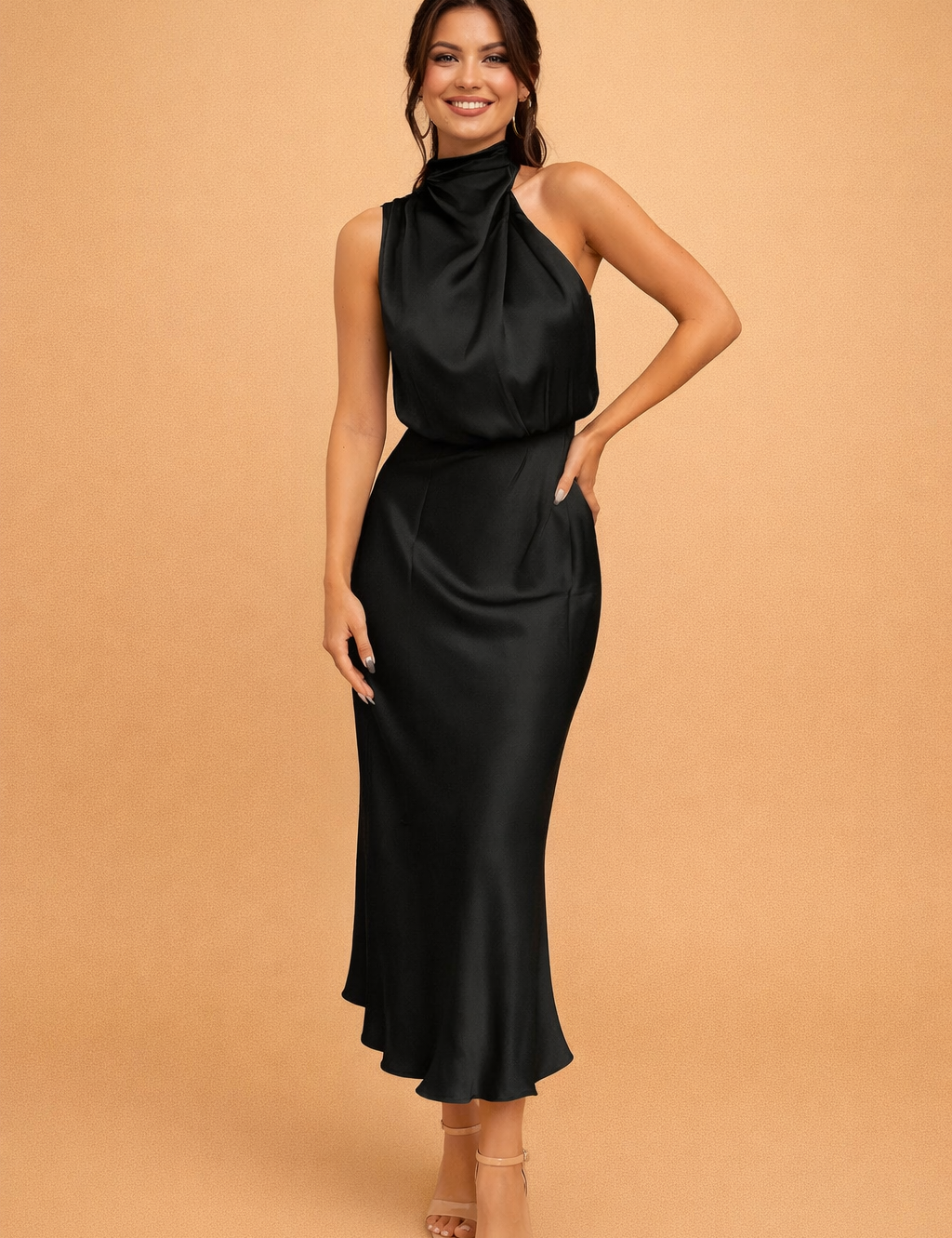 Abito Cerimonia Donna Monospalla Midi Elegante per Occasioni Speciali - Vestiti Eleganti Donna 0