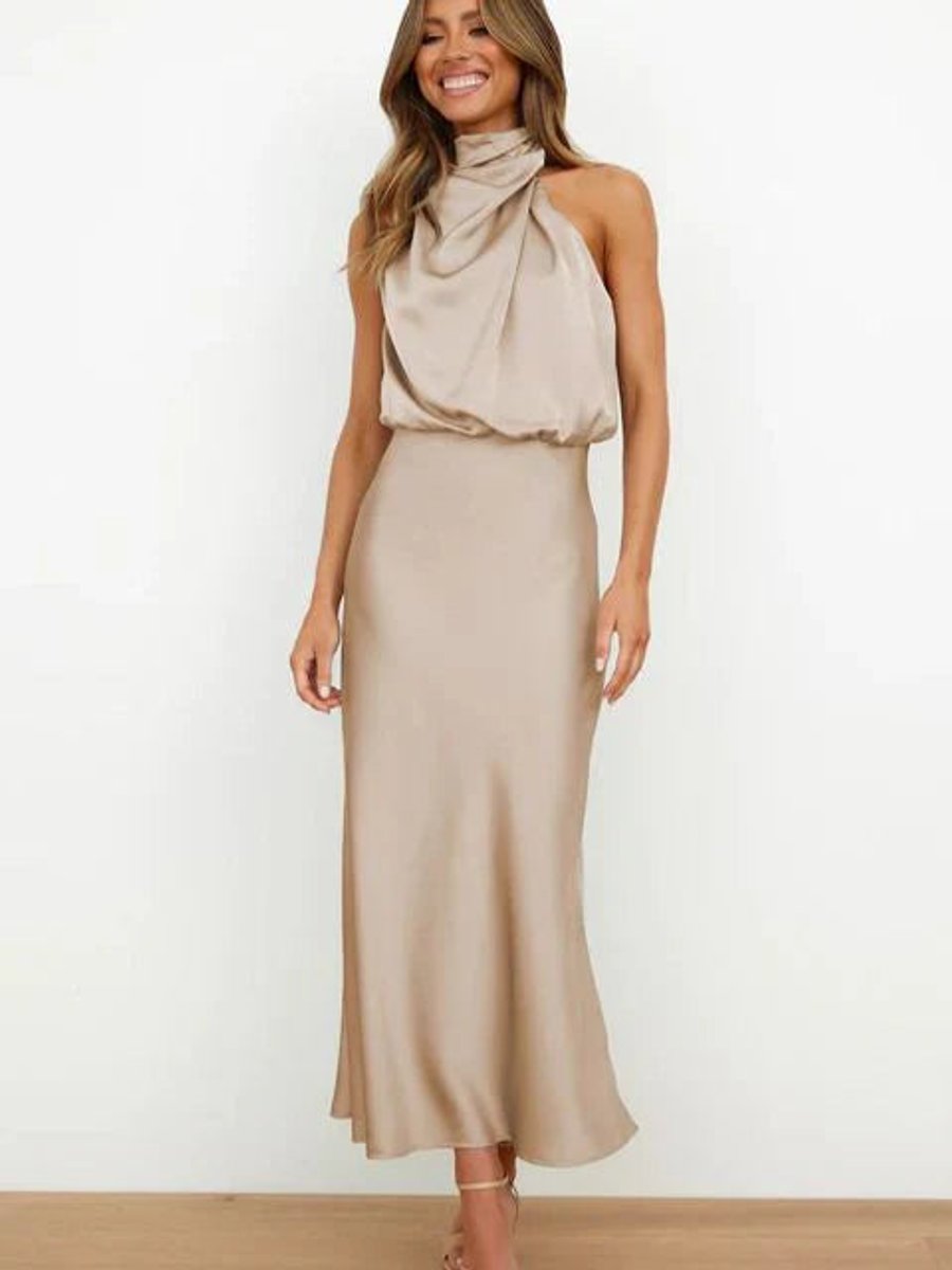 Abito Da Cocktail Donna Midi Elegante Con Spalle Scoperte E Drappeggio Asimmetrico Per Eventi Speciali 1