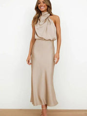 Abito Da Cocktail Donna Midi Elegante Con Spalle Scoperte E Drappeggio Asimmetrico Per Eventi Speciali 1
