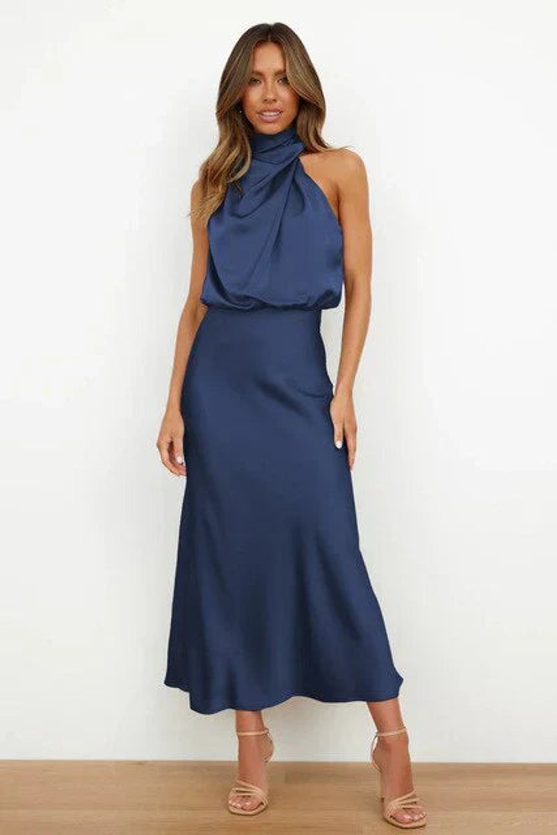 Abito Da Cocktail Donna Midi Elegante Con Spalle Scoperte E Drappeggio Asimmetrico Per Eventi Speciali 4