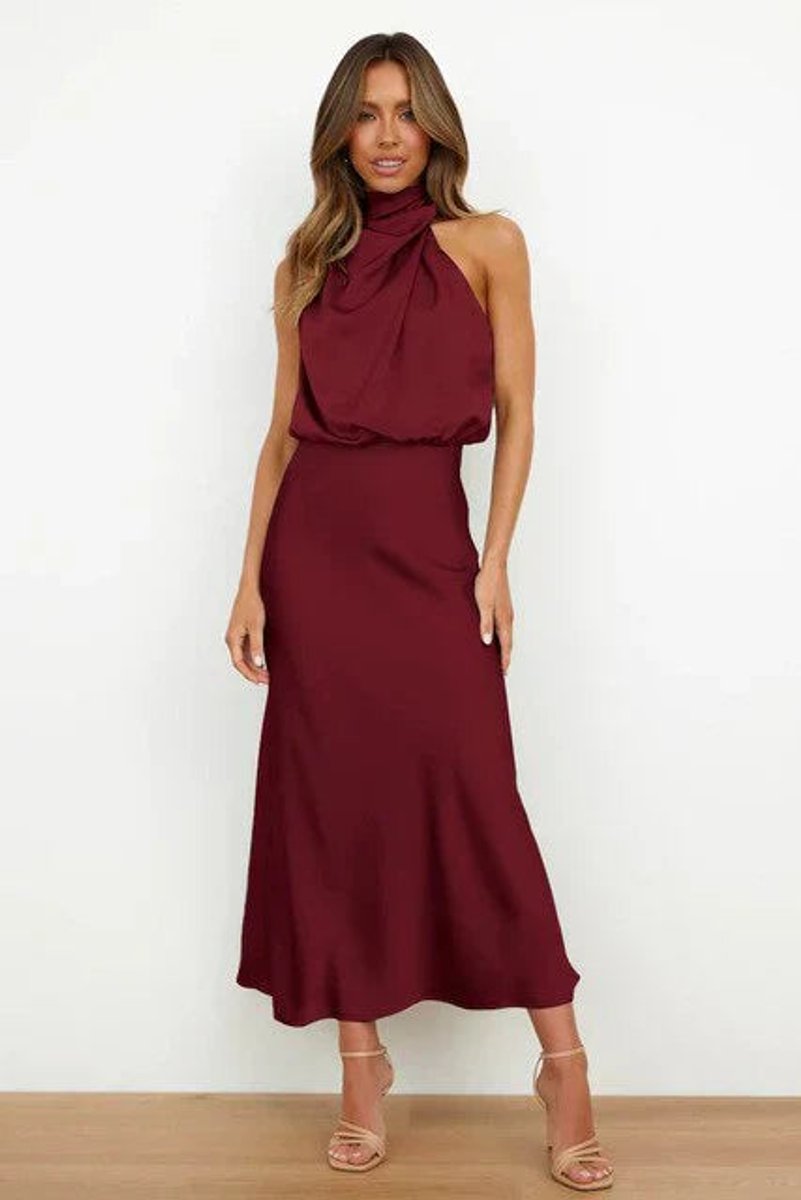 Abito Da Cocktail Donna Midi Elegante Con Spalle Scoperte E Drappeggio Asimmetrico Per Eventi Speciali 5