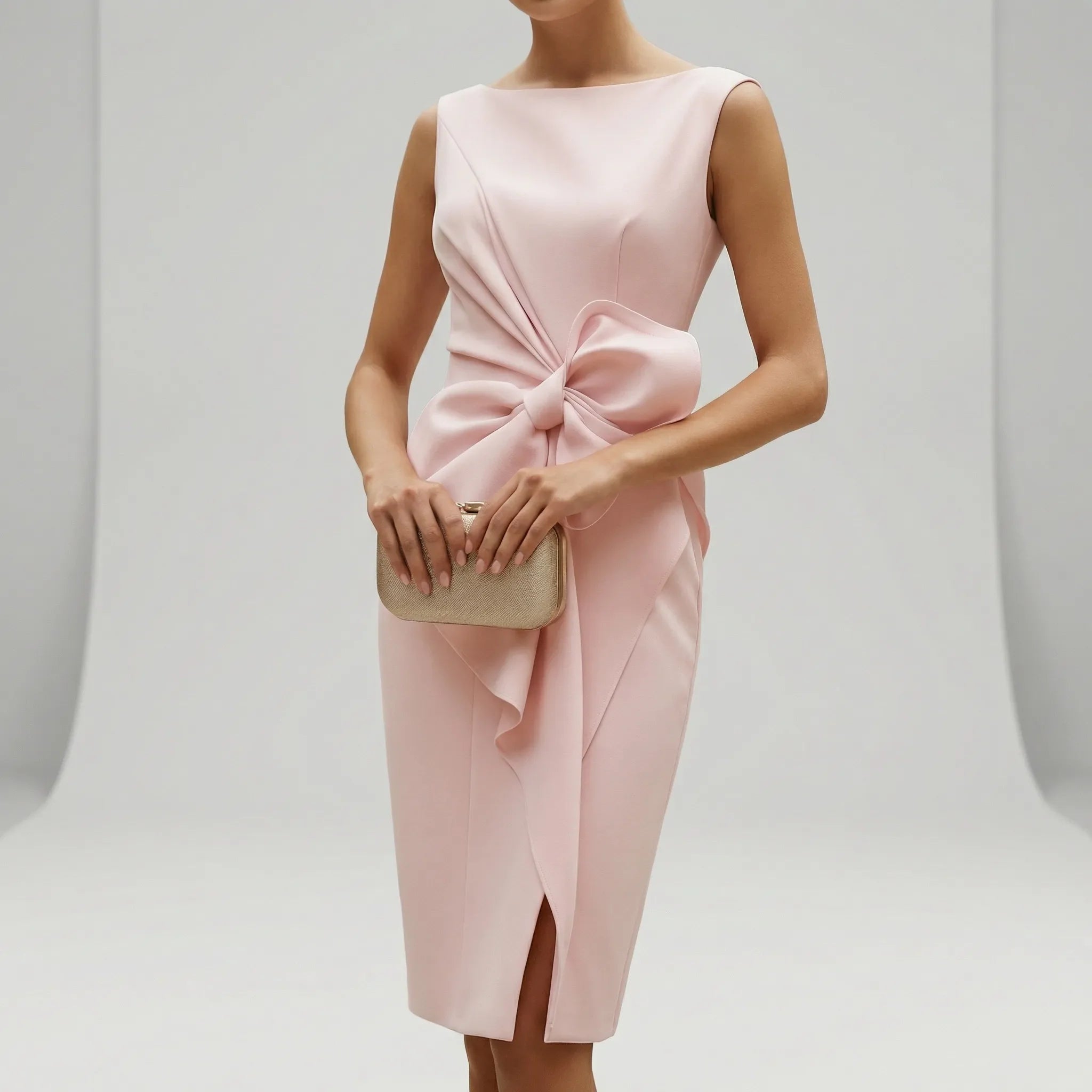 Abito Da Cocktail Donna Midi Elegante Senza Maniche Con Fiocco Per Matrimoni E Feste 2