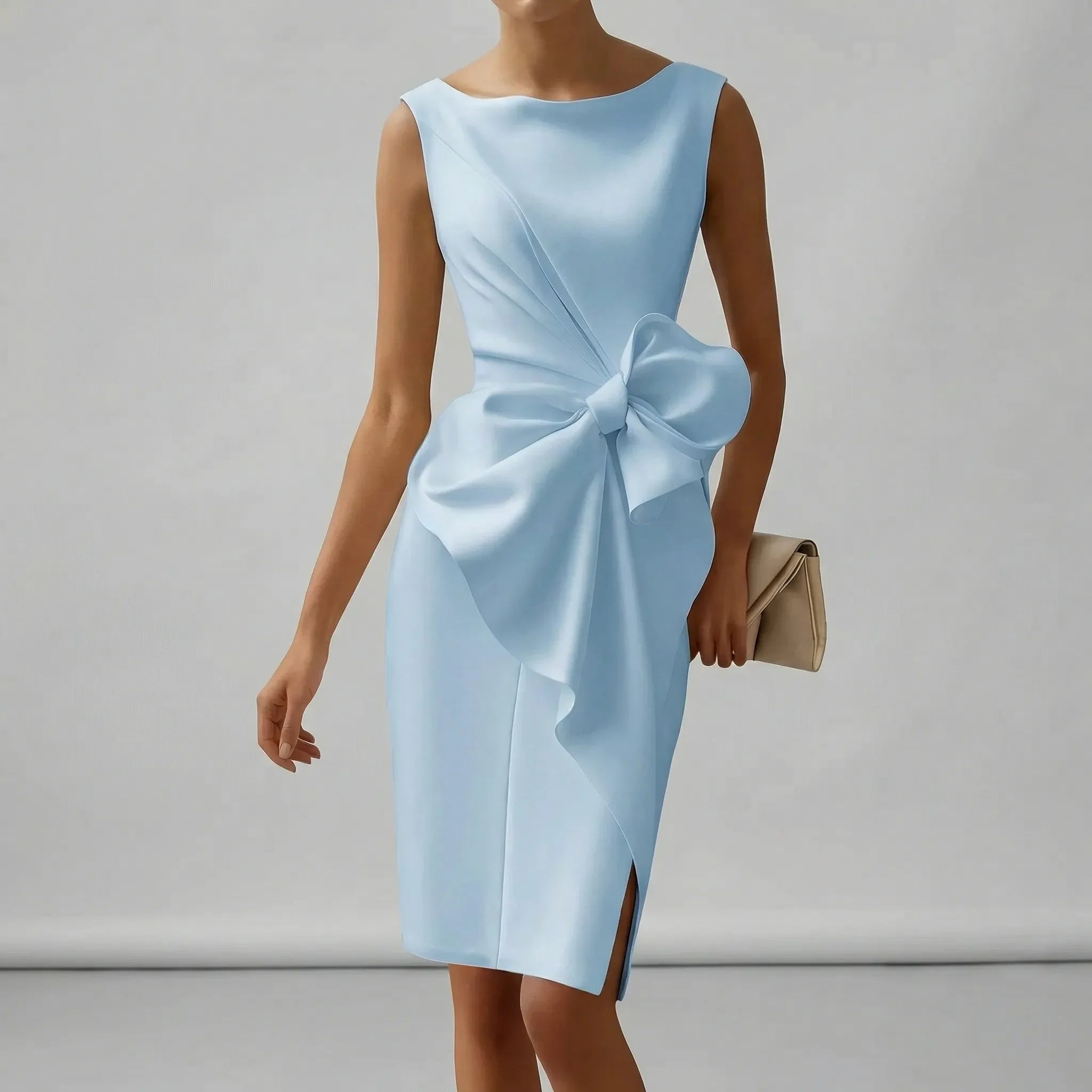 Abito Da Cocktail Donna Midi Elegante Senza Maniche Con Fiocco Per Matrimoni E Feste 5