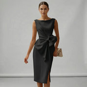 Abito Da Cocktail Donna Midi Elegante Senza Maniche Con Fiocco Per Matrimoni E Feste 7