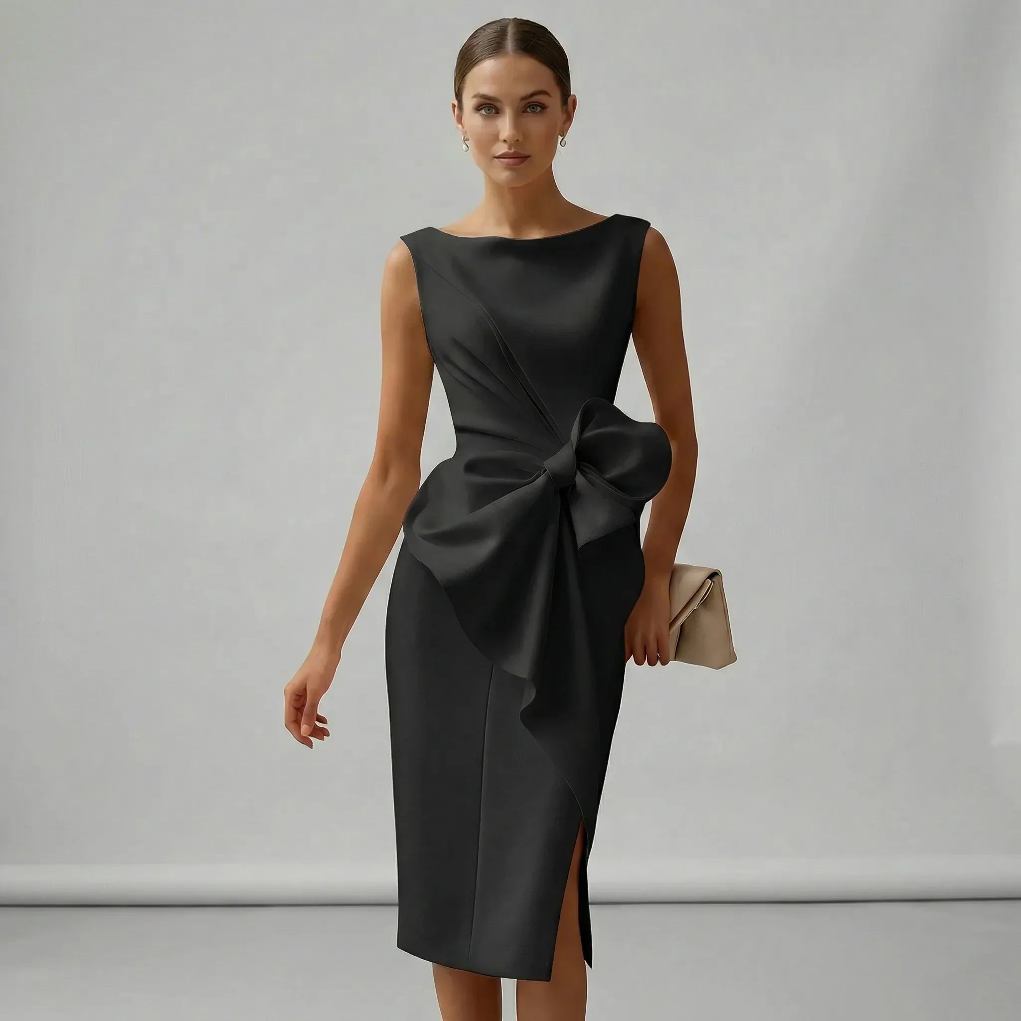 Abito Da Cocktail Donna Midi Elegante Senza Maniche Con Fiocco Per Matrimoni E Feste 7