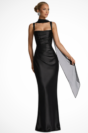 Abito Da Donna Elegante Maxi Con Scollo Quadrato E Volant Per Cerimonie E Eventi Formali 0