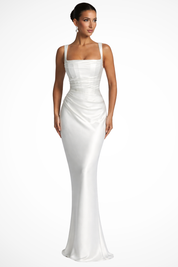 Abito Da Donna Elegante Maxi Con Scollo Quadrato E Volant Per Cerimonie E Eventi Formali 4