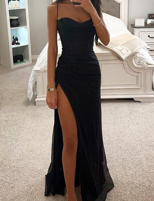 Abito Da Sera Lungo Elegante Con Paillettes Per Cerimonie, Vestibilità Slim, Vestiti Da Cerimonia Lunghi, Look Raffinato 0