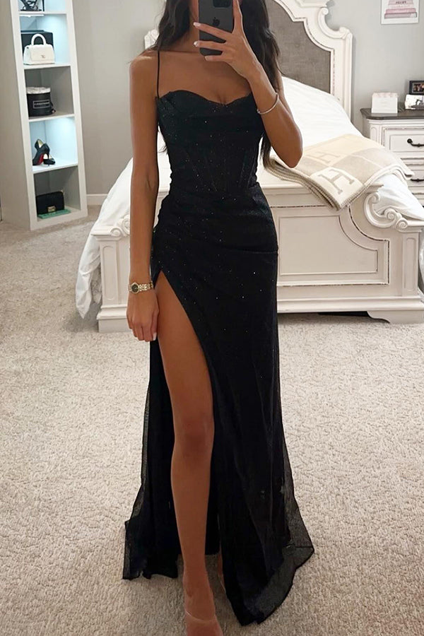 Abito Da Sera Lungo Elegante Con Paillettes Per Cerimonie, Vestibilità Slim, Vestiti Da Cerimonia Lunghi, Look Raffinato 0