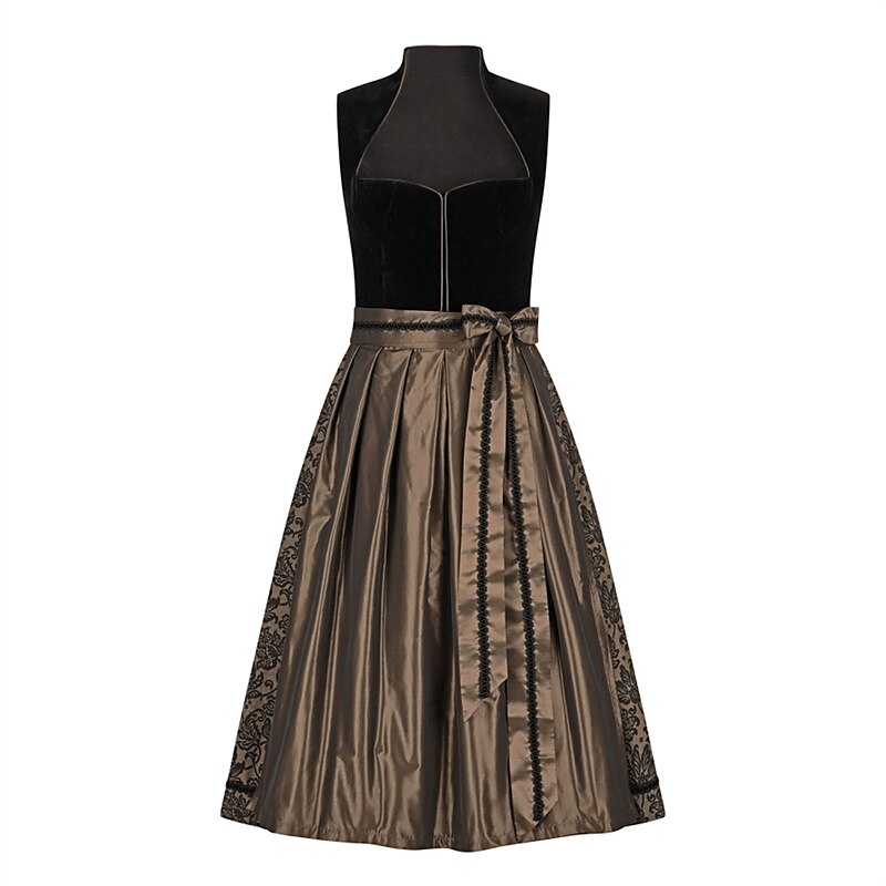 Abito Dirndl Elegante in Bronzo con Grembiule per Oktoberfest - Stile Tradizionale e Chic, Comodo in Poliestere 1