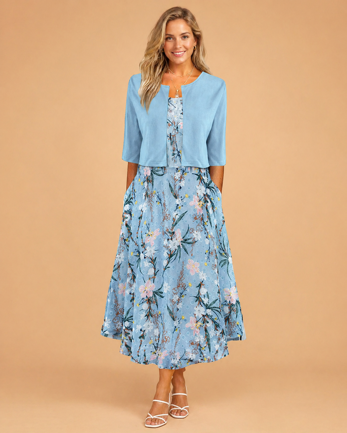 Abito Donna Elegante Floreale Midi per Cerimonie e Eventi Estivi - Vestiti Cerimonia Donna 0