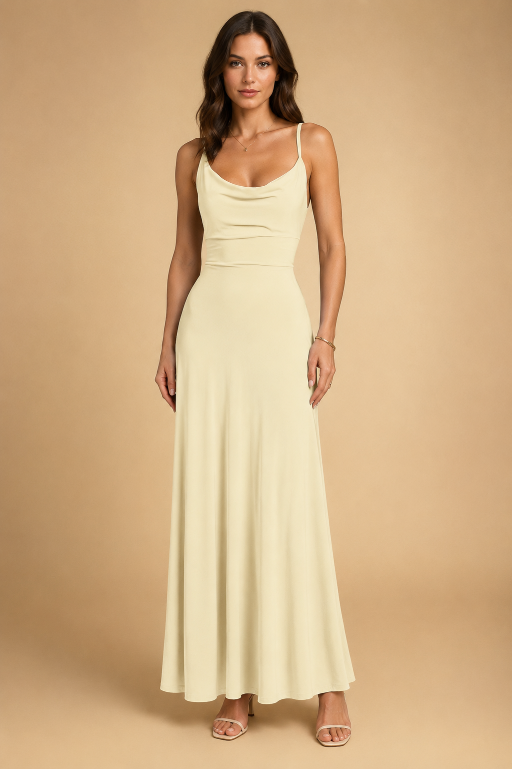 Abito Donna Elegante Maxi Scollo a V e Vita Alta - Vestiti Cerimonia Donna per Occasioni Speciali 0