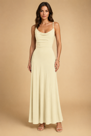 Abito Donna Elegante Maxi Scollo a V e Vita Alta - Vestiti Cerimonia Donna per Occasioni Speciali 0
