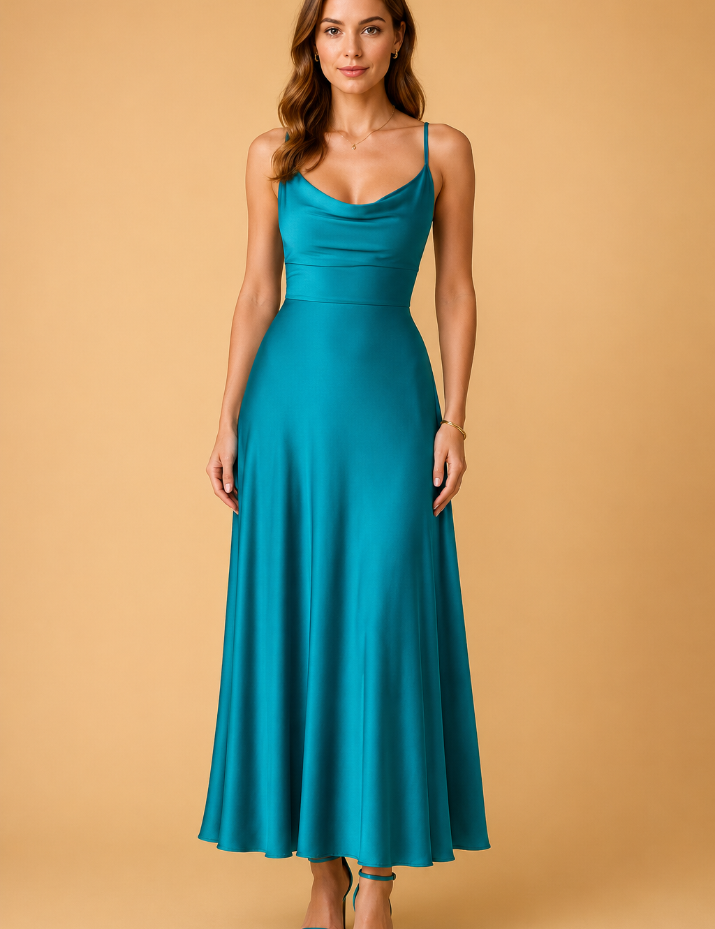 Abito Donna Elegante Maxi Scollo a V e Vita Alta - Vestiti Cerimonia Donna per Occasioni Speciali 3