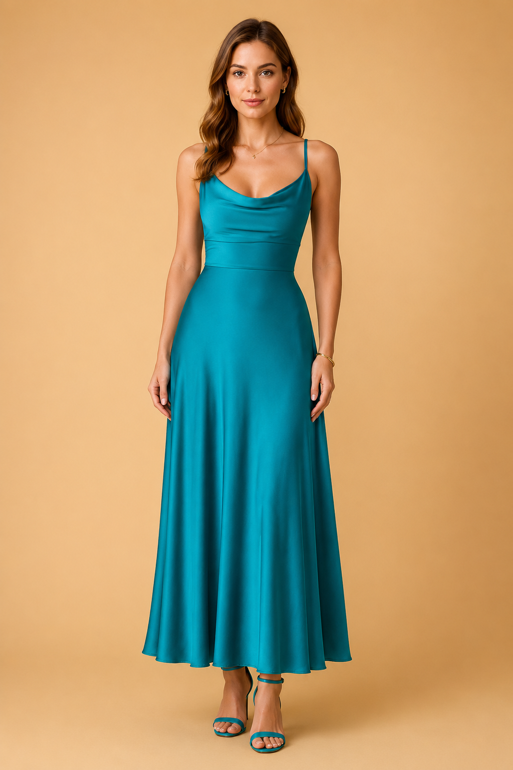Abito Donna Elegante Maxi Scollo a V e Vita Alta - Vestiti Cerimonia Donna per Occasioni Speciali 3