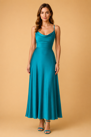Abito Donna Elegante Maxi Scollo a V e Vita Alta - Vestiti Cerimonia Donna per Occasioni Speciali 3