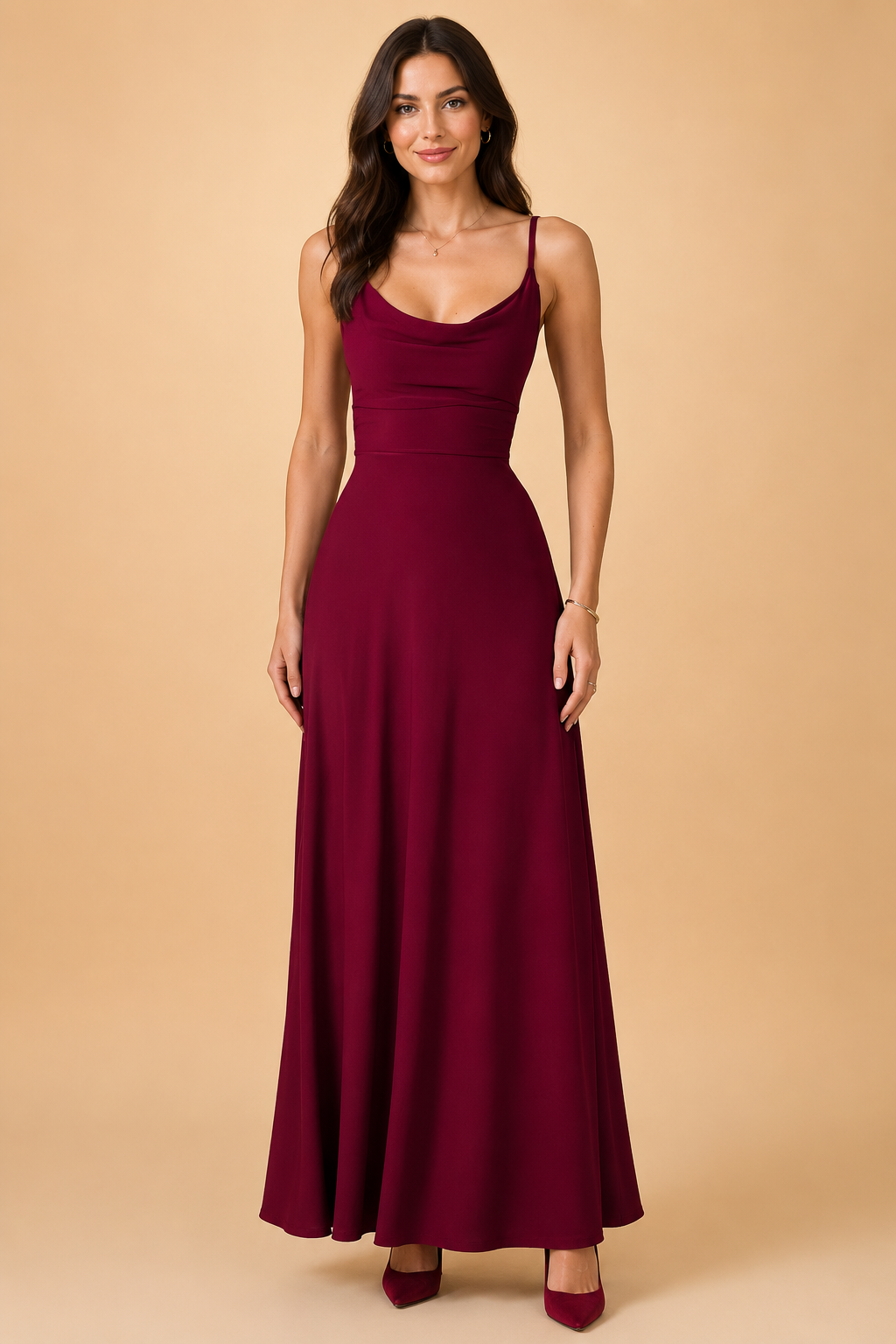 Abito Donna Elegante Maxi Scollo a V e Vita Alta - Vestiti Cerimonia Donna per Occasioni Speciali 7