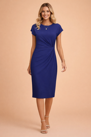 Abito Donna Elegante Midi con Nodo Frontale, Scollo a O - Vestiti Cerimonia e Abbigliamento Donna Fashion 5