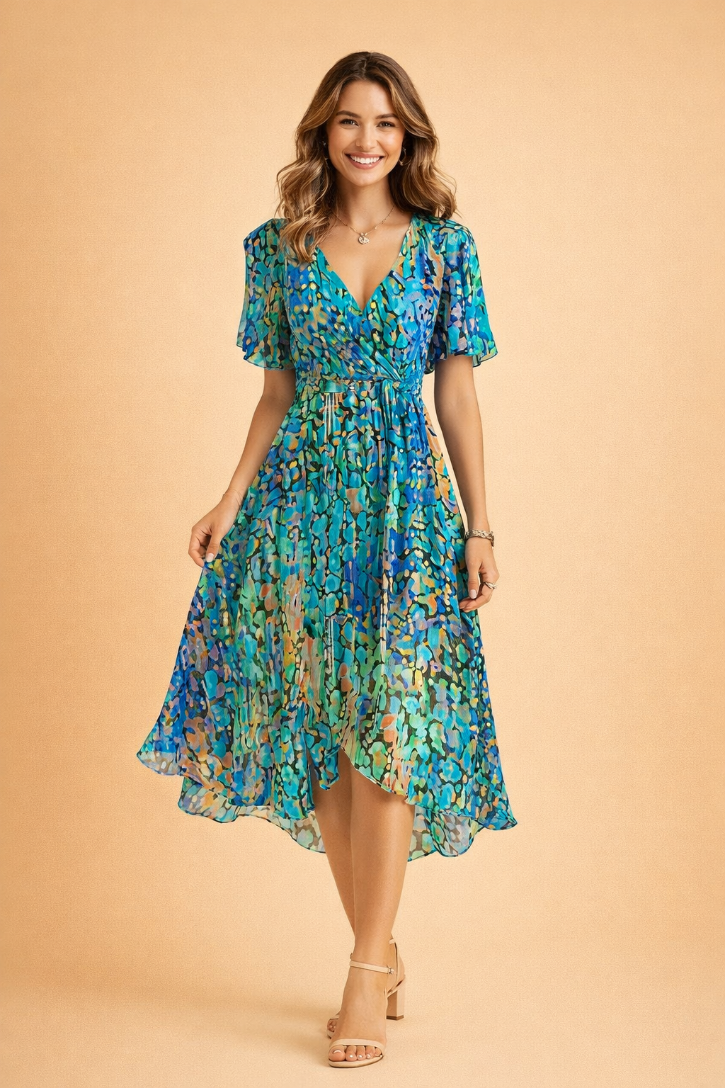 Abito Donna Midi Blu Elegante, Vestito Cerimonia Versatile per Occasioni Speciali 0